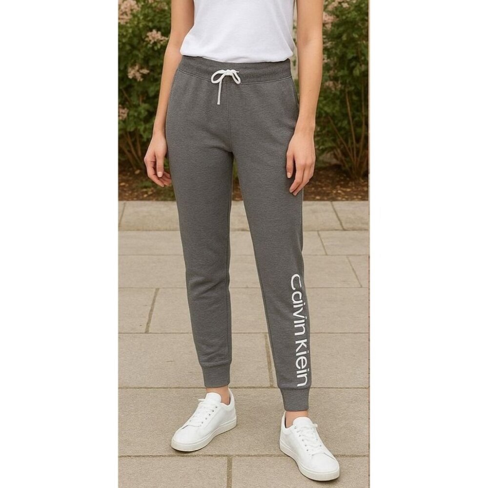 Calvin Klein SM Women Pants French Terry Iconic CK Logo Jogger Sweatpants Gray